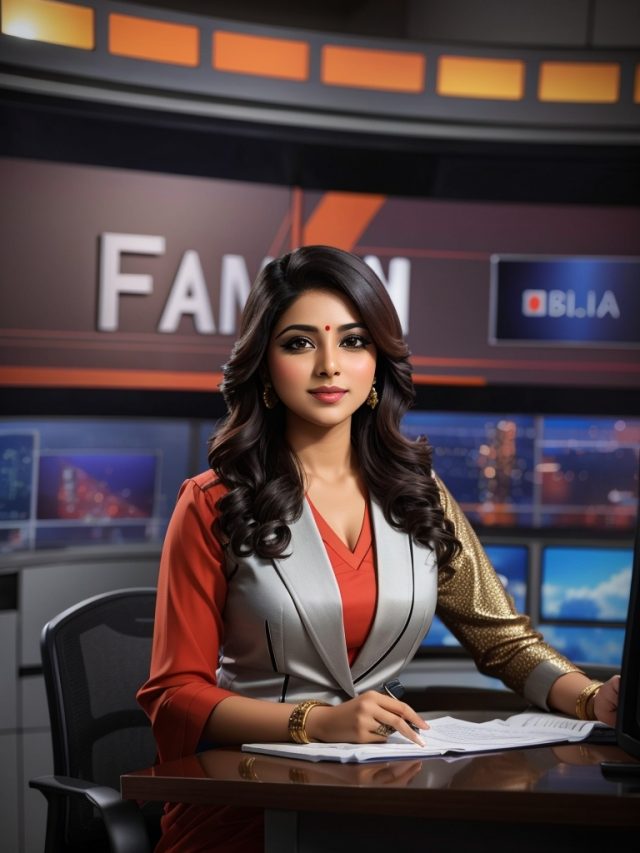 DreamShaper_v7_indian_news_anchor_woman_with_news_studio_3