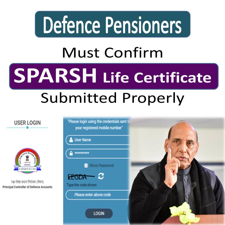 Check Now : By 30 Nov Defence Pensioners Life Certificate Submitted to SPARSH or Not
