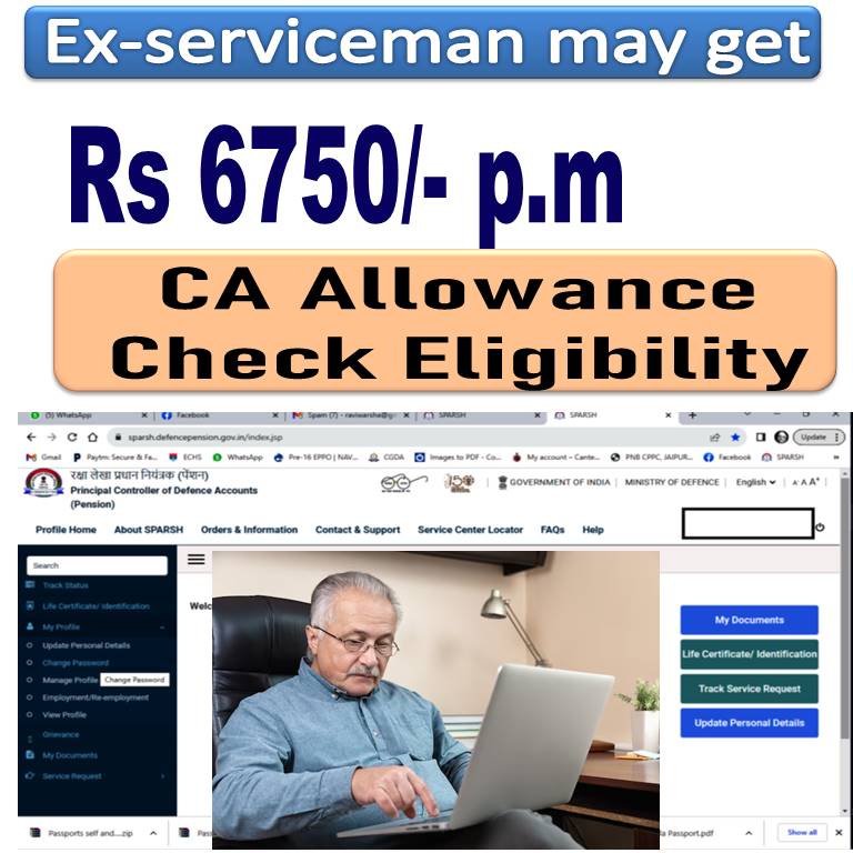 Exserviceman may Claim Rs 6750/- Every Month CA Allowance