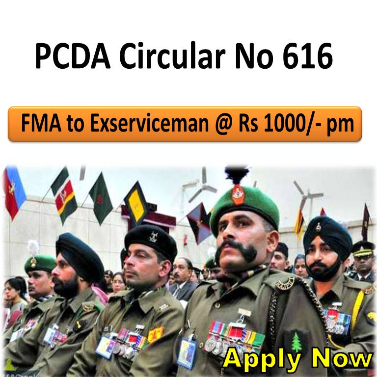 PCDA Circular No 616- Grant of FMA to Exserviceman @ Rs 1000/- pm