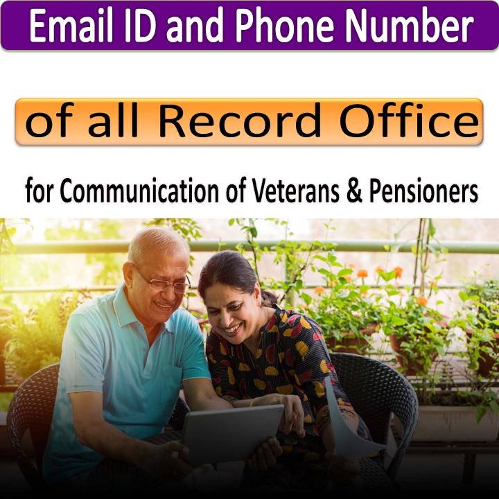 Record office phone and E mail ID for Communication of Veterans & Pensioners