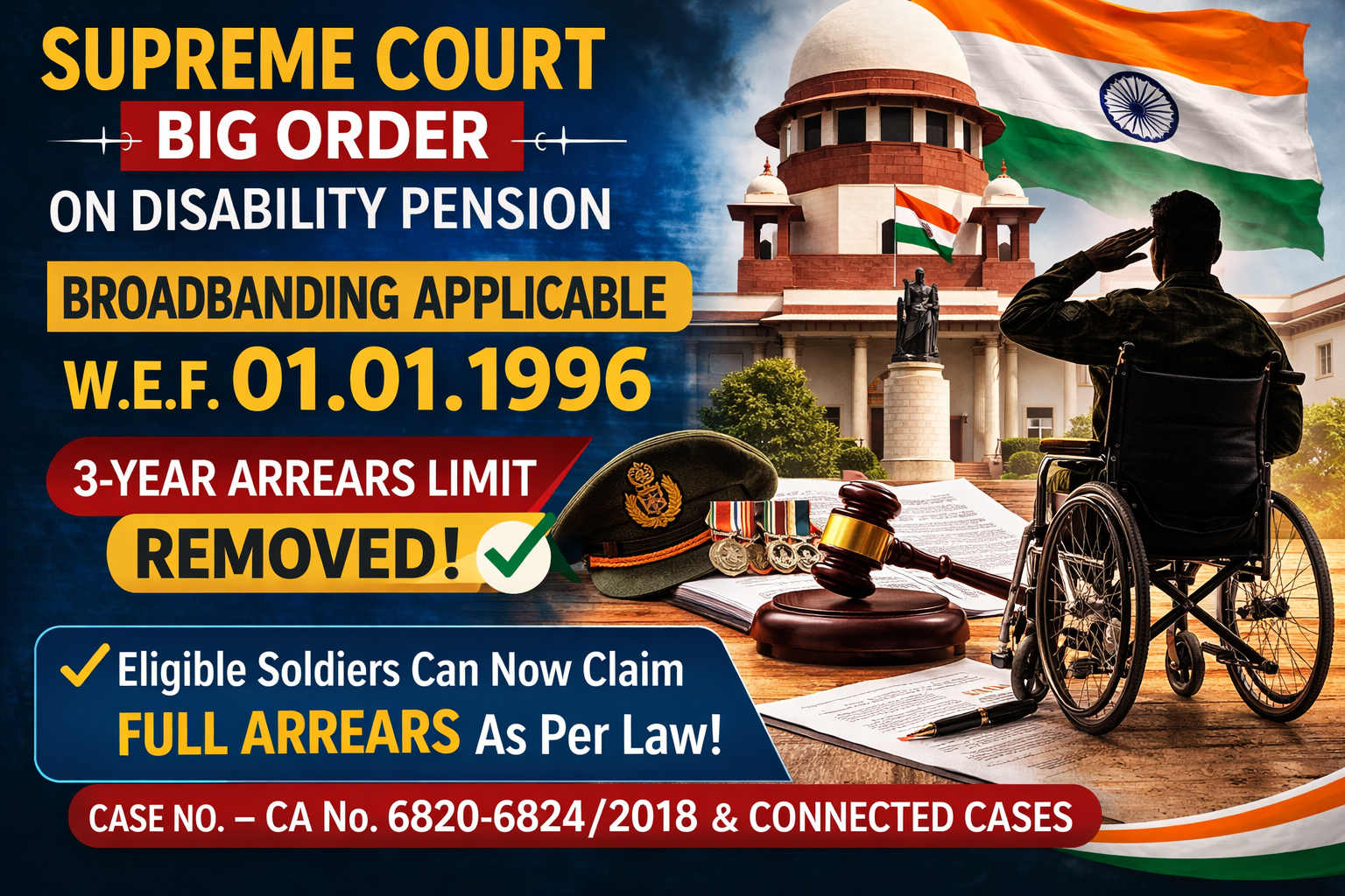 सुप्रीम कोर्ट का ऐतिहासिक फैसला: अब 01 जनवरी 1996 से मिलेगा Disability Pension का Broadbanding और पूरे बकाया एरियर 1 सुप्रीम कोर्ट का ऐतिहासिक फैसला: अब 01 जनवरी 1996 से मिलेगा Disability Pension का Broadbanding और पूरे बकाया एरियर