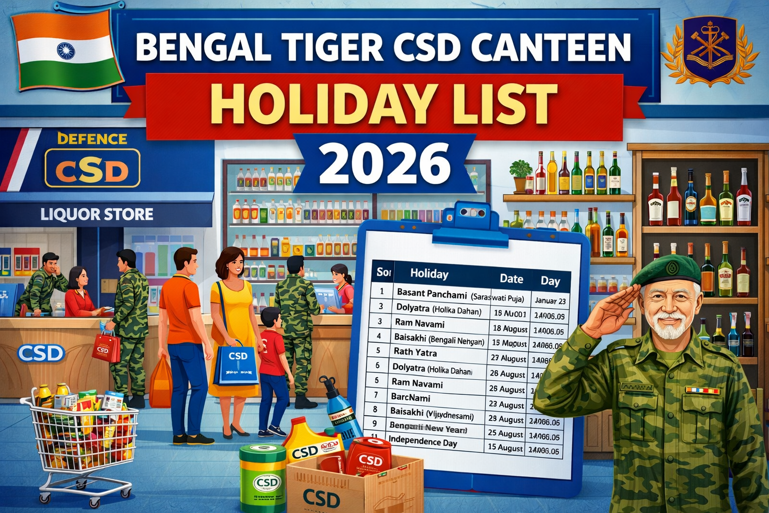 Bengal Tiger CSD Canteen Holidays 2026