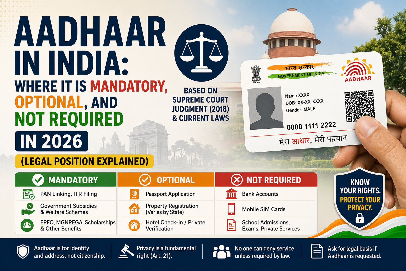 Aadhaar in India: Where It Is Mandatory, Optional, and Not Required in 2026 (Legal Position Explained)
