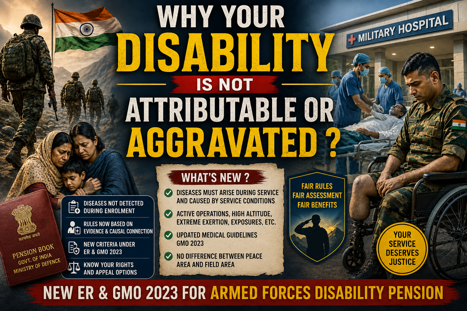 Why Your Disability is Not Attributable or  Aggravated ? New ER & GMO 2023 for Armed Forces Disability Pension