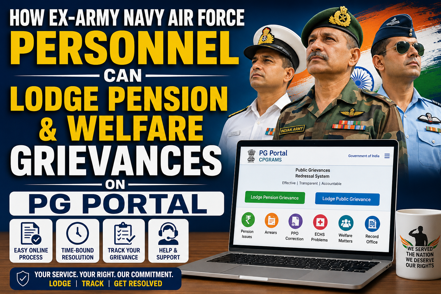 How Ex-Army Navy Air Force Personnel Can Lodge Pension & Welfare Grievances on PG Portal