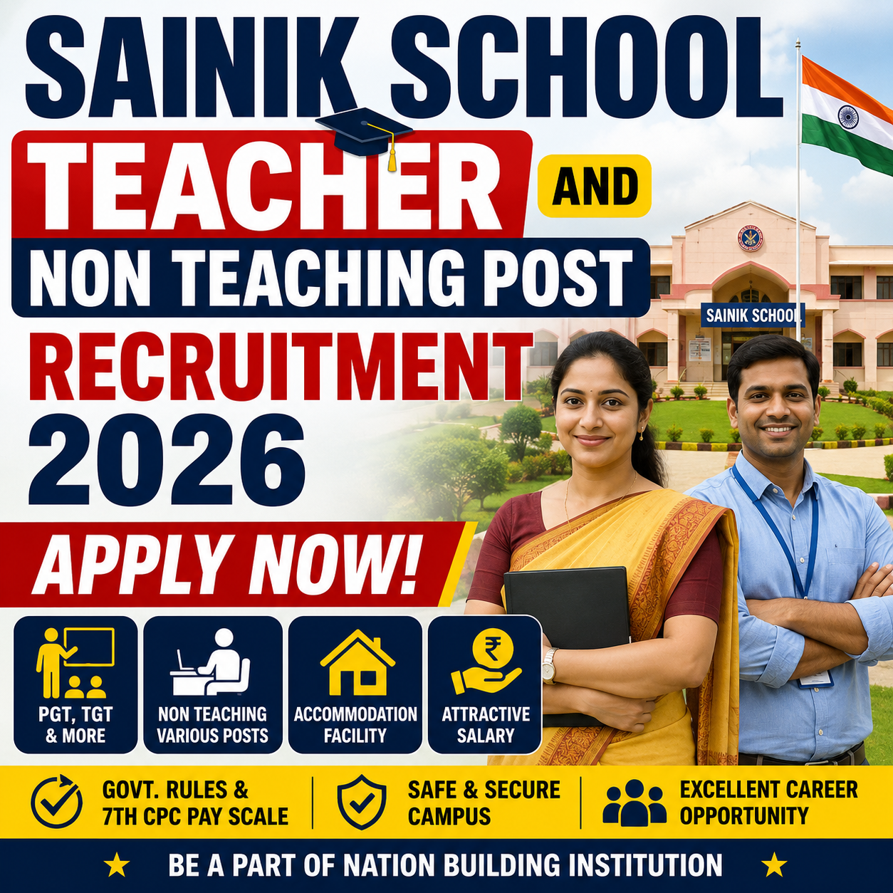 Sainik School Teacher and Non Teaching Post  Recruitment 2026:Apply Now