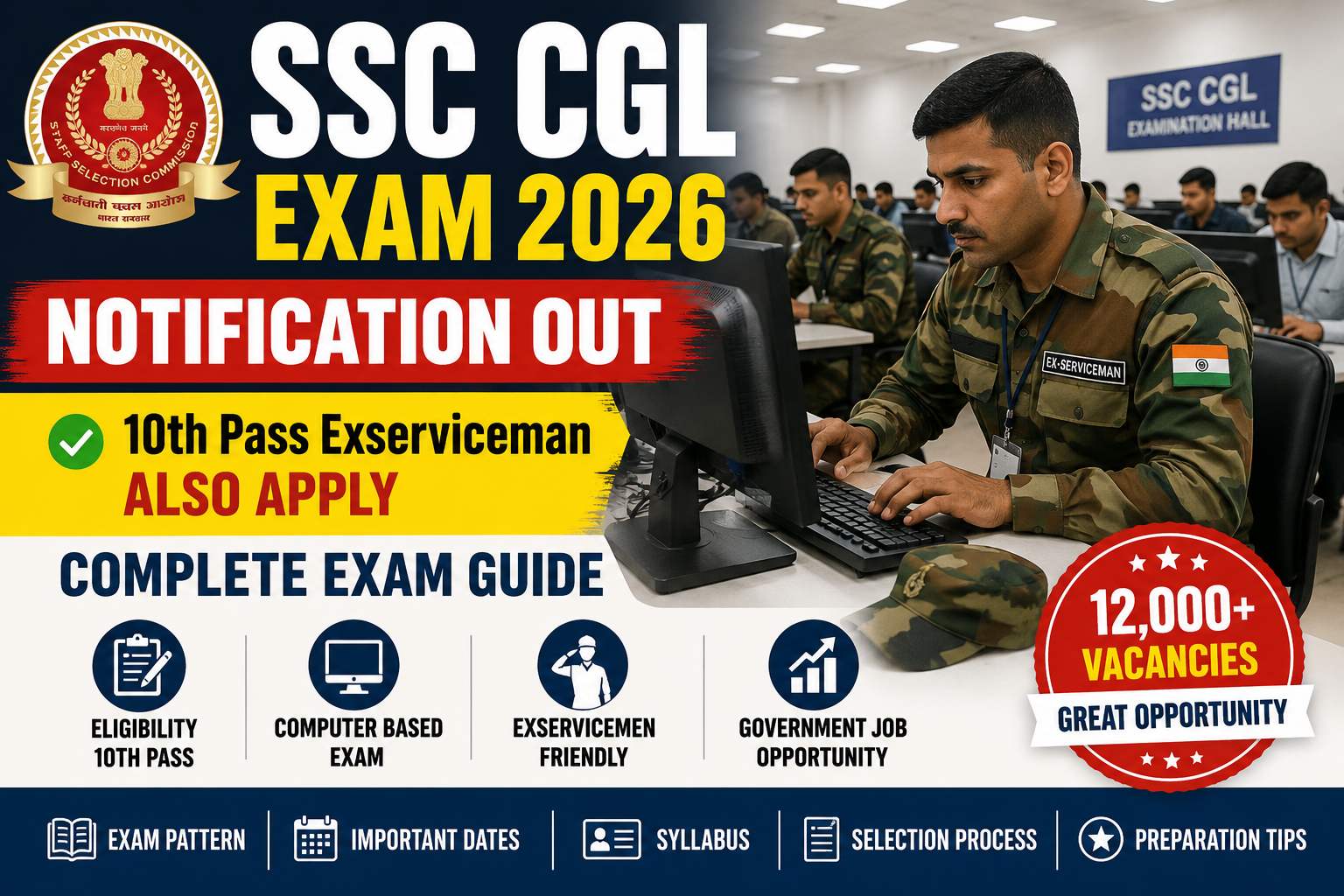 SSC CGL Exam 2026 Notification Out : 10th Pass Exserviceman also Apply : Complete Exam Guide