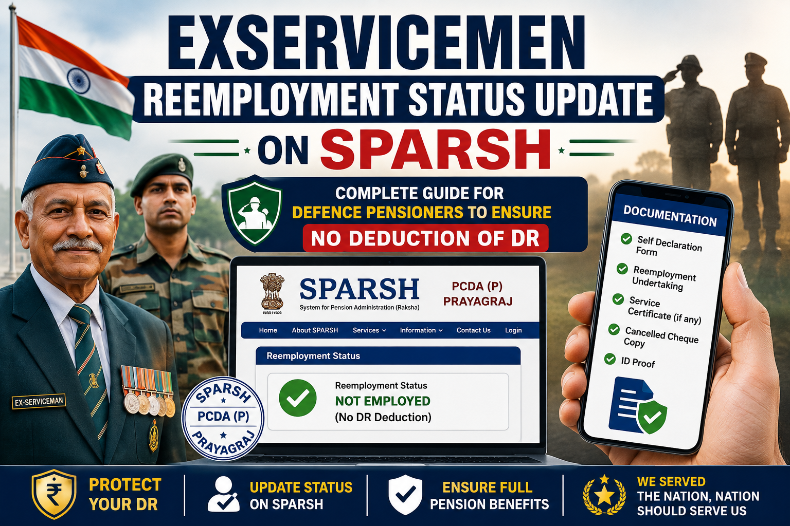 Exservicemen Reemployment Status Update on SPARSH : Complete Guide for Defence Pensioners to Ensure No Deduction of DR