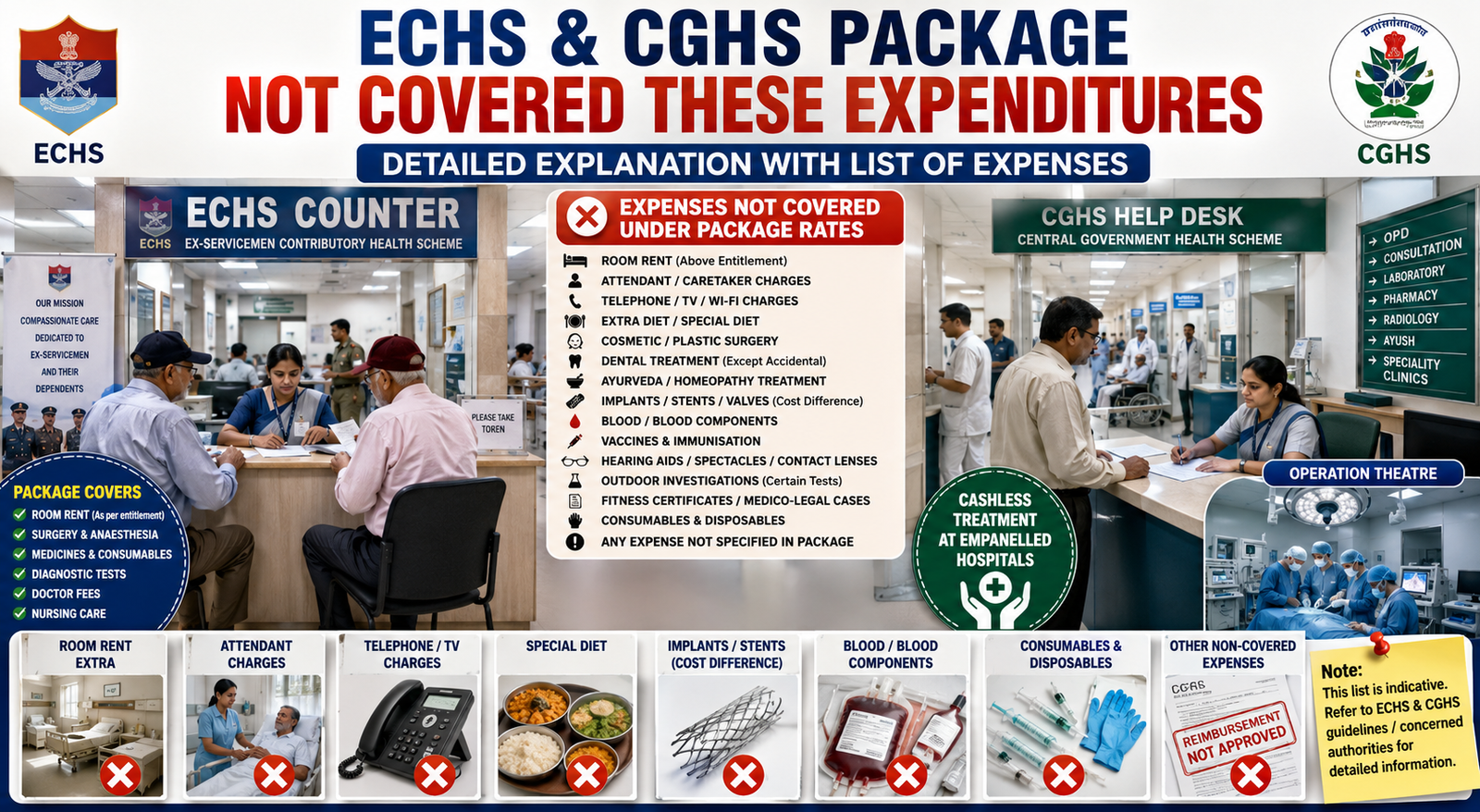 ECHS & CGHS Package Not Covered these Expenditures : Detailed Explanation with List of Expenses