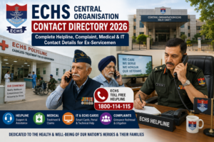 contact directory of key ECHS officials and departments for the benefit of ex-servicemen and their families.