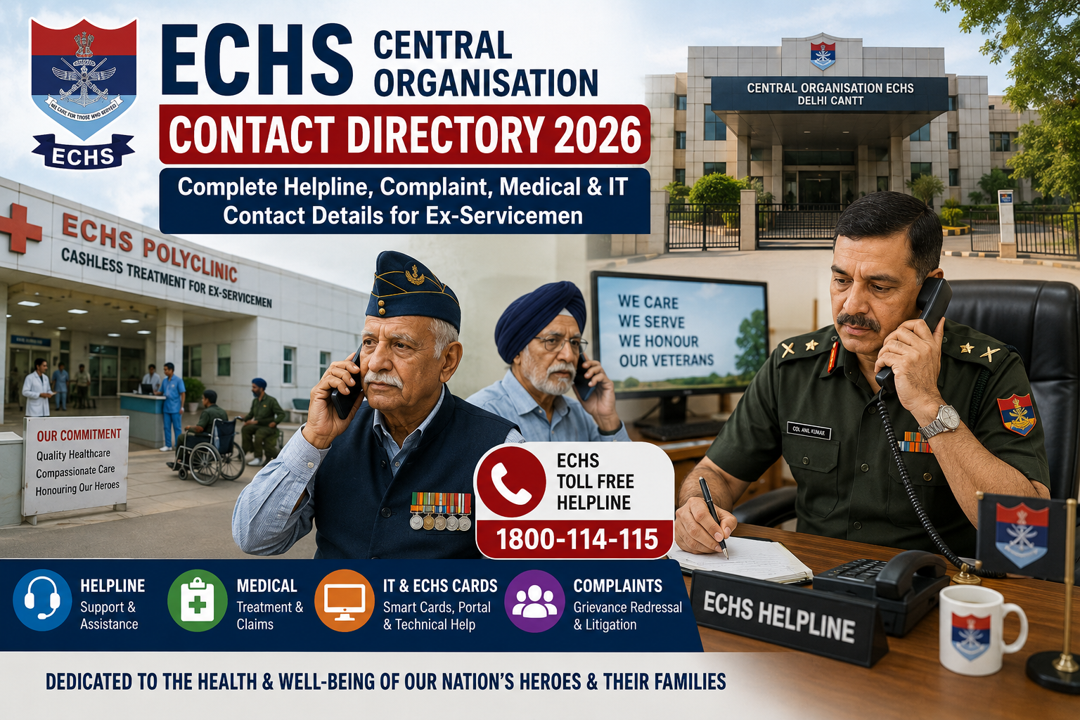 contact directory of key ECHS officials and departments for the benefit of ex-servicemen and their families.