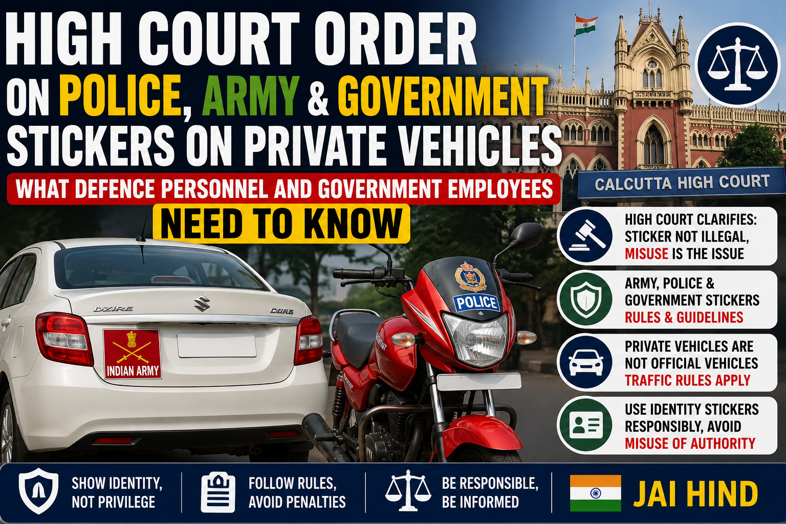 High Court Order on Police, Army & Government Stickers on Private Vehicles: What Defence Personnel and Government Employees Need to Know