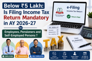 Below ₹5 Lakh: Is Filing Income Tax Return Mandatory in AY 2026-27 for Employees, Pensioners and Self-Employed Persons ?