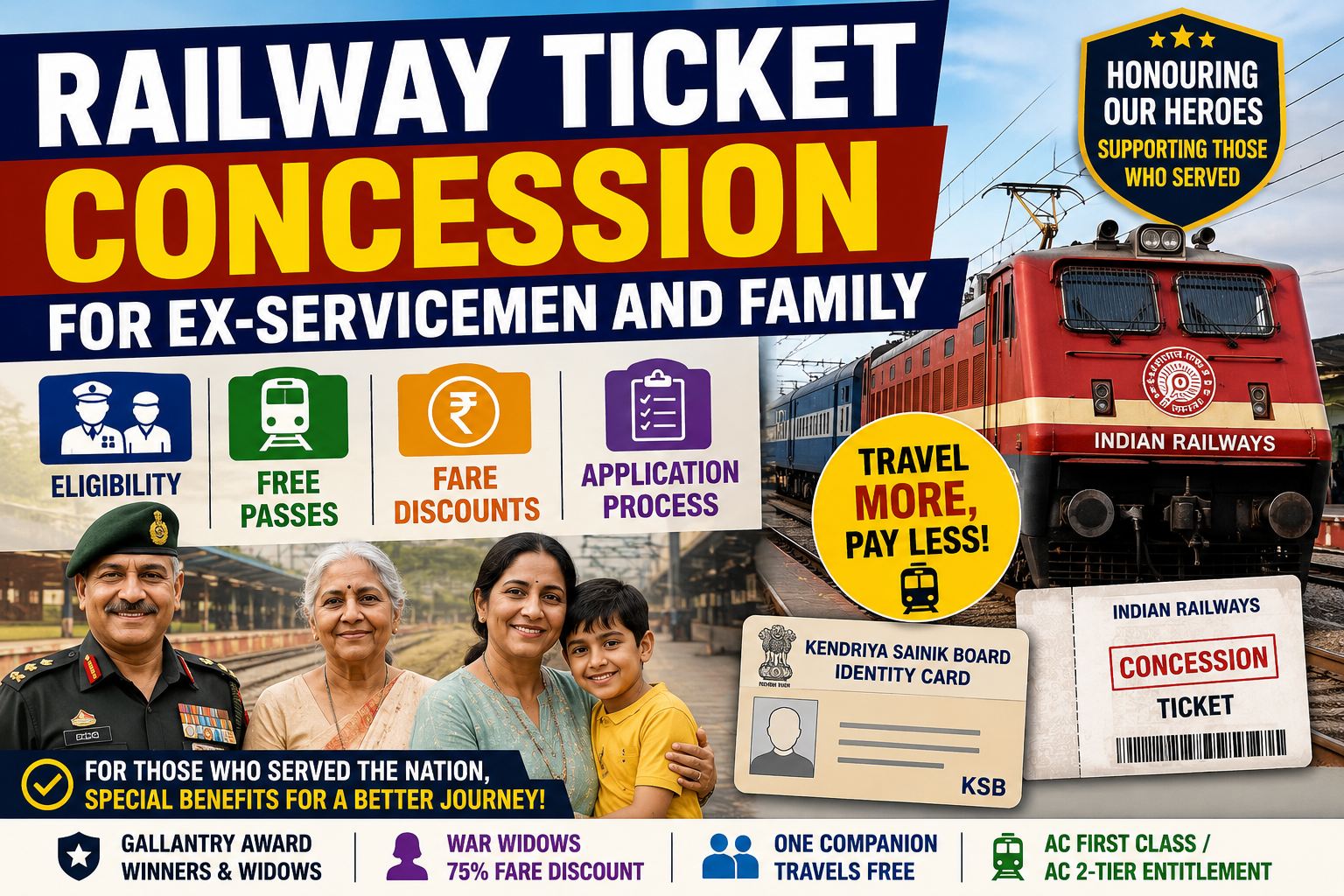 Railway Ticket Concession for Ex-Servicemen and Family : Eligibility, Free Passes, Fare Discounts and Application Process