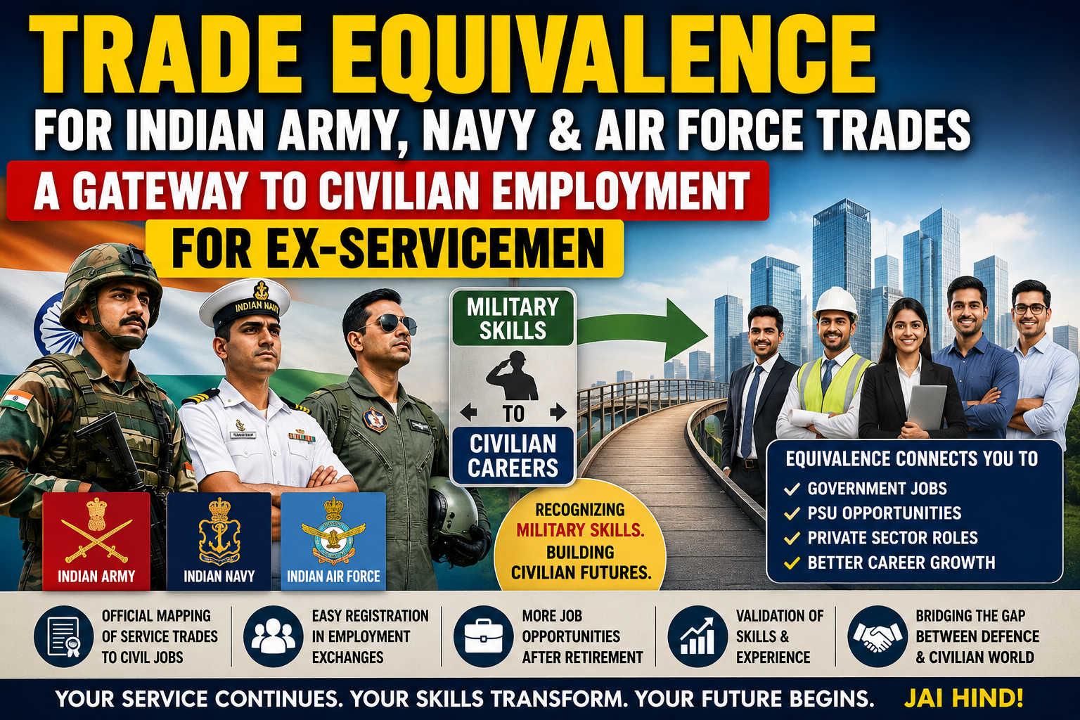 Trade Equivalence for Indian Army, Navy & Air Force Trades