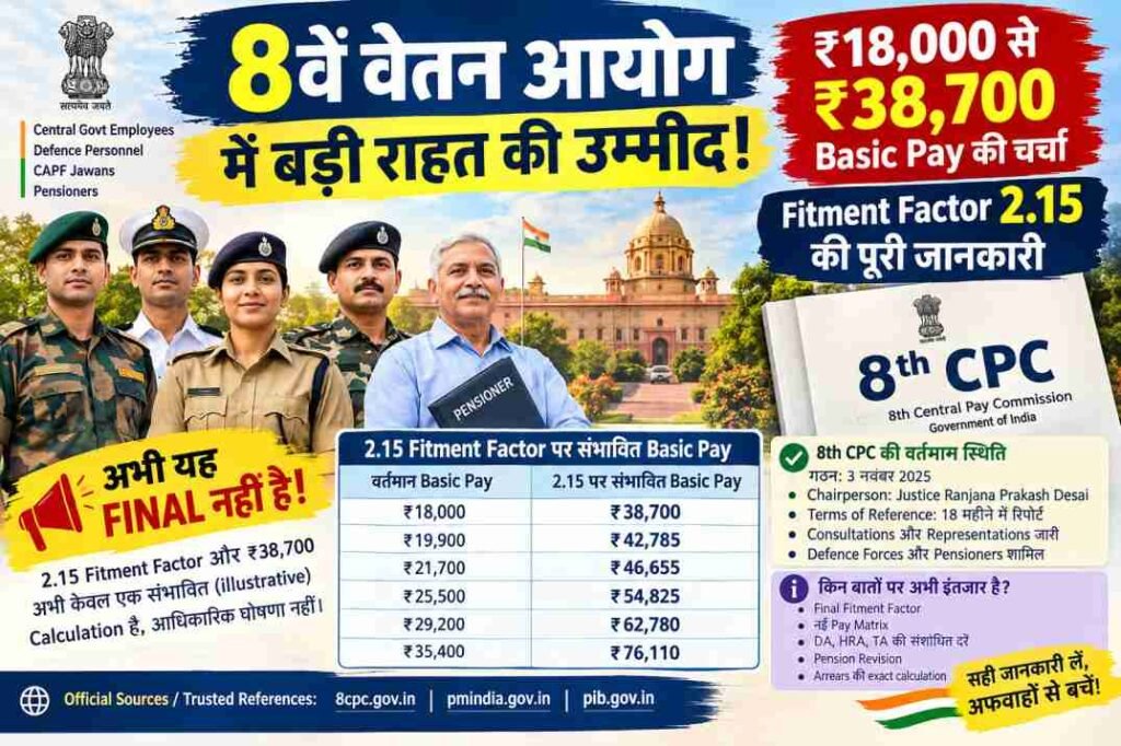 8वें वेतन आयोग में बड़ी राहत की उम्मीद? ₹18,000 से ₹38,700 Basic Pay